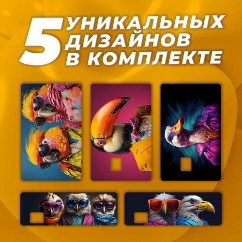 Наклейка на карту банковскую Птицы в одежде Набор из 5 стикеров 400₽