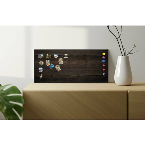 Магнитная настенная доска АртБорд Черное дерево 75х34 полимерная для хранения магнитов с горизонтальным и вертикальным креплением для дома и офиса в тонком алюминиевом багете 4005₽