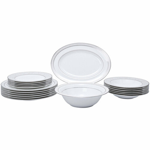 Столовый сервиз из костяного фарфора Монтвейл платиновый кант на 6 персон 20 предметов декорбелый серия Montvale Platinum Noritake NOR4807-406-Dinner set 620 111460₽