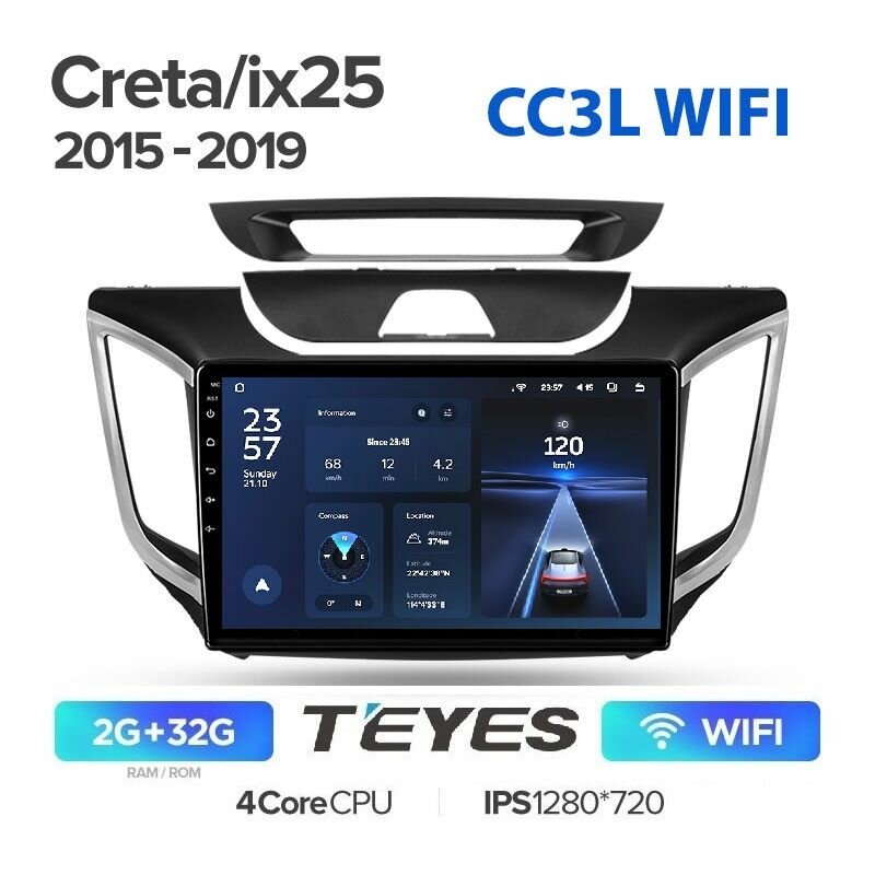 Магнитола Hyundai Creta IX25 2015-2019 Teyes CC3L WIFI 2/32Гб ANDROID 4-х ядерный процессор, IPS экран
