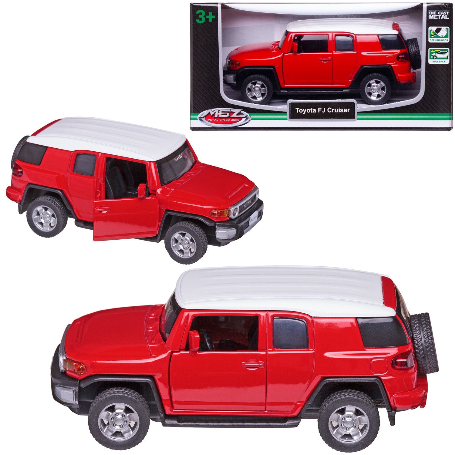 Машинка металлическая серия 1:43 Toyota FJ cruiser, цвет красный, инерционный механизм, двери открываются - MSZ [WE-15950R]