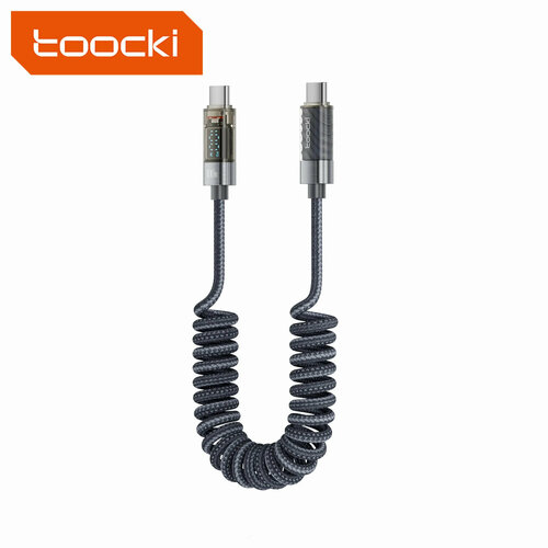 Toocki 100 Вт пружинный цифровой кабель USB Type-C/USB Type-C, 1.8 м, серый, дисплей.