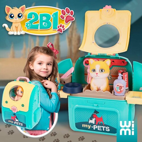 Питомец в переноске WiMi игровой набор ветеринар и игрушка котик с аксессуарами 1005₽