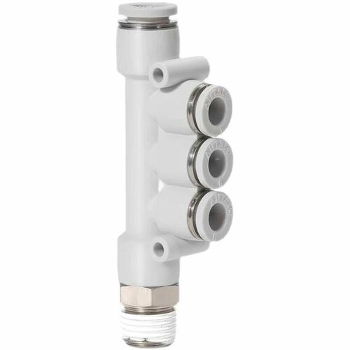 Фитинг коллектор на 4 позиции Airtac PKD8-602 с наружной резьбой R14 три выхода под трубку 6 мм один выход под трубку 8 мм 1115₽