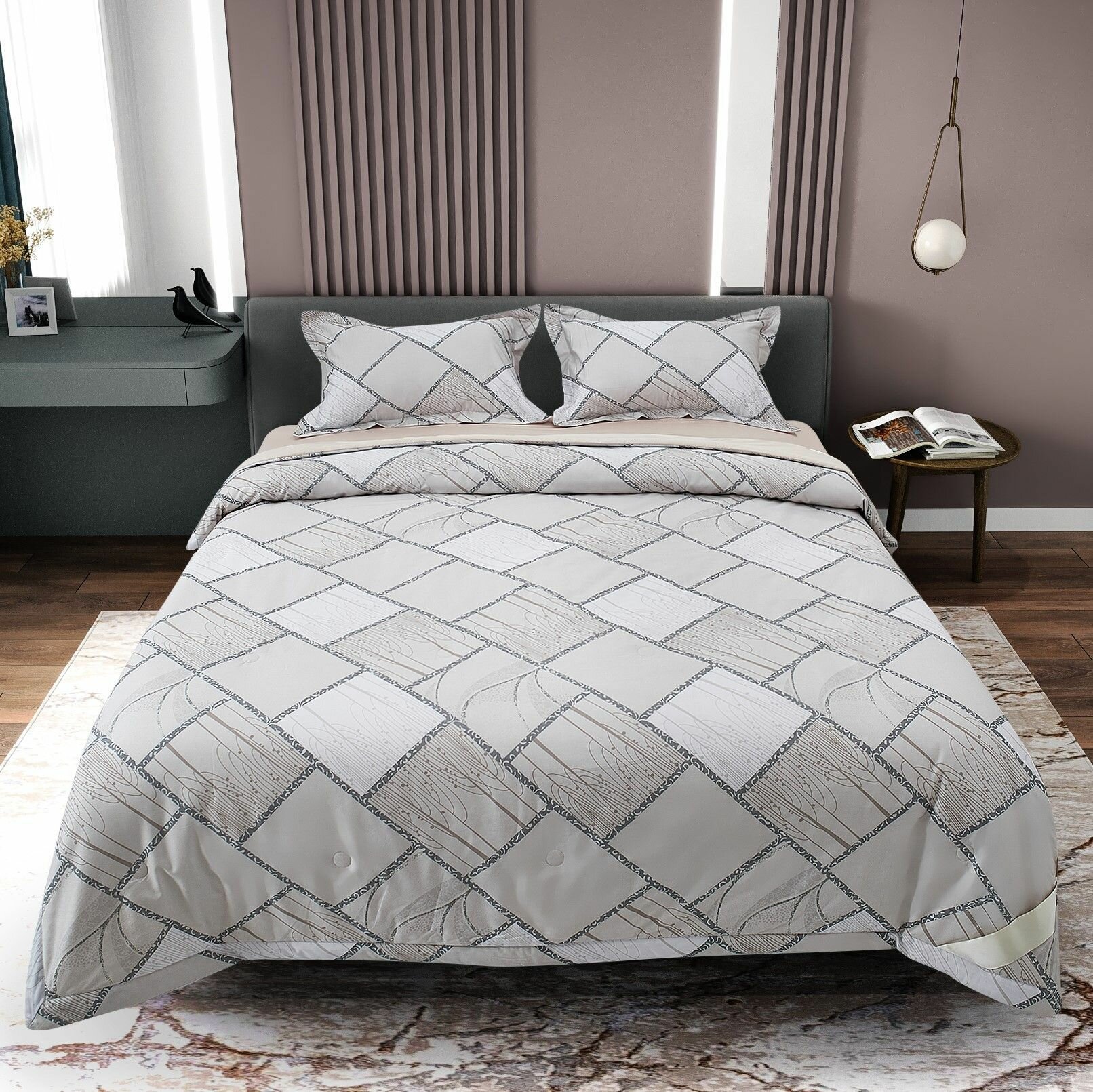 Постельное белье с одеялом Евро Сатин Люкс Египетский хлопок Простыня 230х250 Наволочки 50х70 Плотность - 250 ТС VS-89