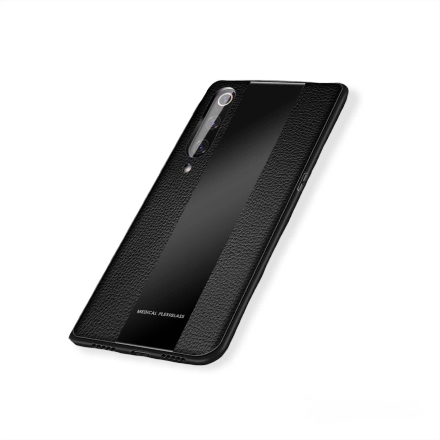 Чехол панель накладка MyPads для Xiaomi Mi 9 SE из качественного силикона с дизайном под кожу со стеклянной вставкой черная