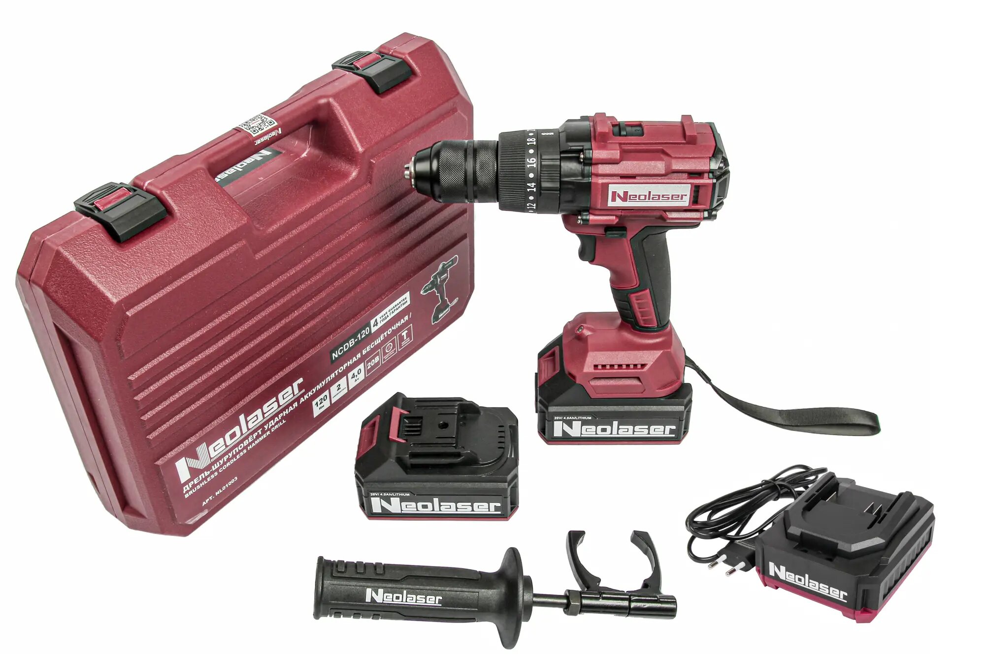 Дрель-шуруповерт аккумуляторная бесщеточная Neolaser NCDB-120, 20 В Li-ion 2x4 Ач - фото №3