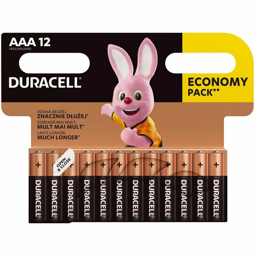 Батарейки Duracell, AAA, LR03, MN2400, алкалиновые, 1.5v, 12 штук черный, золотистый