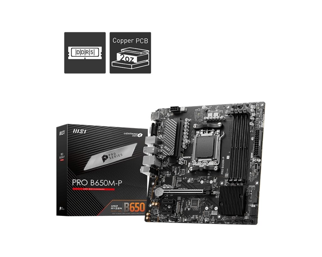 Материнская плата MSI PRO B650M-P Socket AM5 AMD B650 4xDDR5 mATX AC`97 8ch(7.1) 2.5Gg RAID+VGA+HDMI+DP