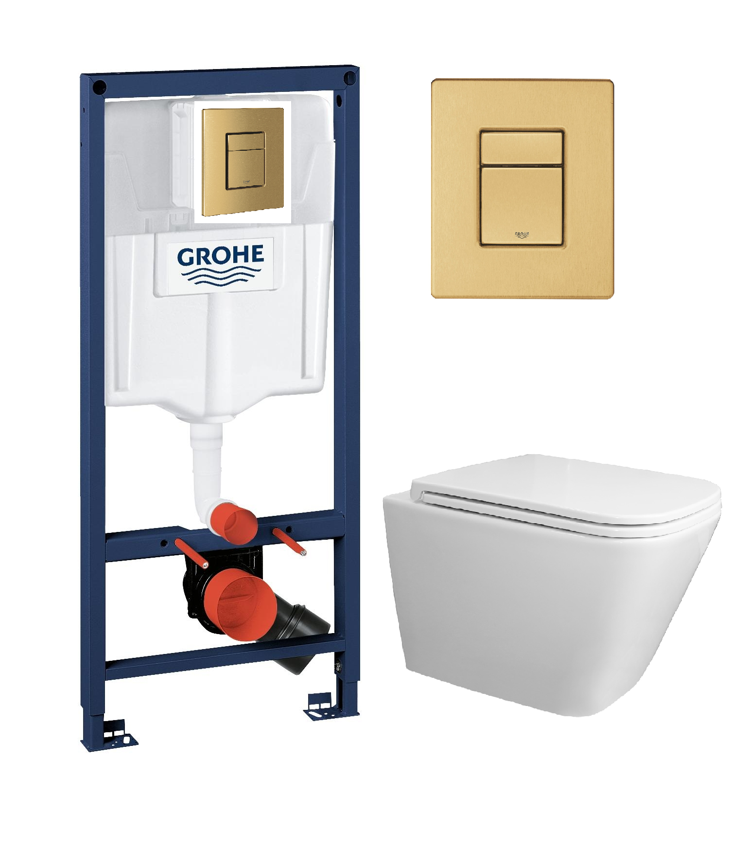 Готовый комплект: Инсталляция Grohe с кнопкой 38732GNO + Унитаз смыв торнадо AZ-0052-UQ3 Teramo с сиденьем микролифт
