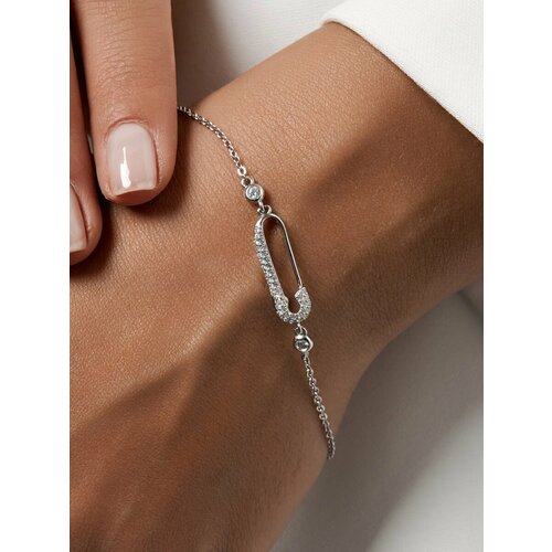 Браслет-цепочка SKAZKA Natali Romanovoi, серебро, 925 проба, родирование, фианит, длина 18 см., серебристый, бесцветный