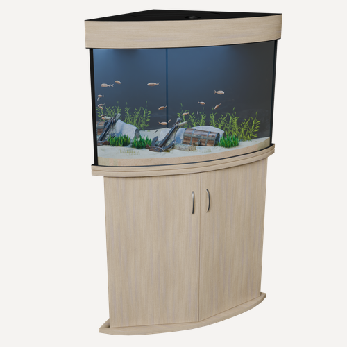 Изображение товара Аквариум 120 литров с тумбой угловой с крышкой и освещением (58х58х57см) для рыбок