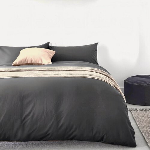 Изображение товара Однотонное постельное бельё sp006-2-50-160, цвет Графитовый серый, 2-спальный, матовый сатин, наволочки 50x70, с простыней на резинке 160х200 см