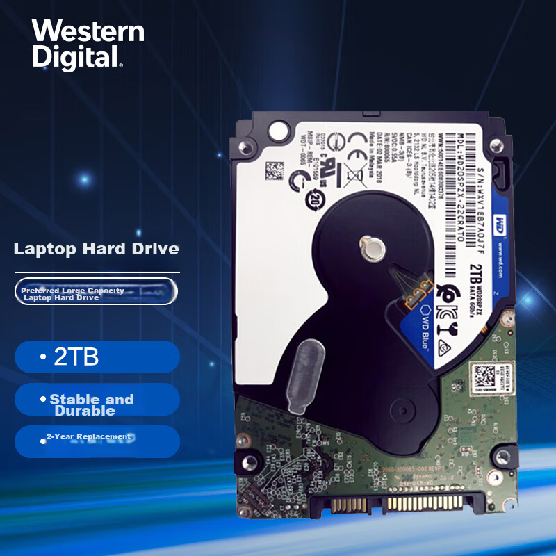 Western Digital (WD) 2TB Laptop Mechanical Hard Drive, WD Blue, SATA 5400 RPM to 128MB Cache, 7mm 2.5-Inch, WD20SPZX