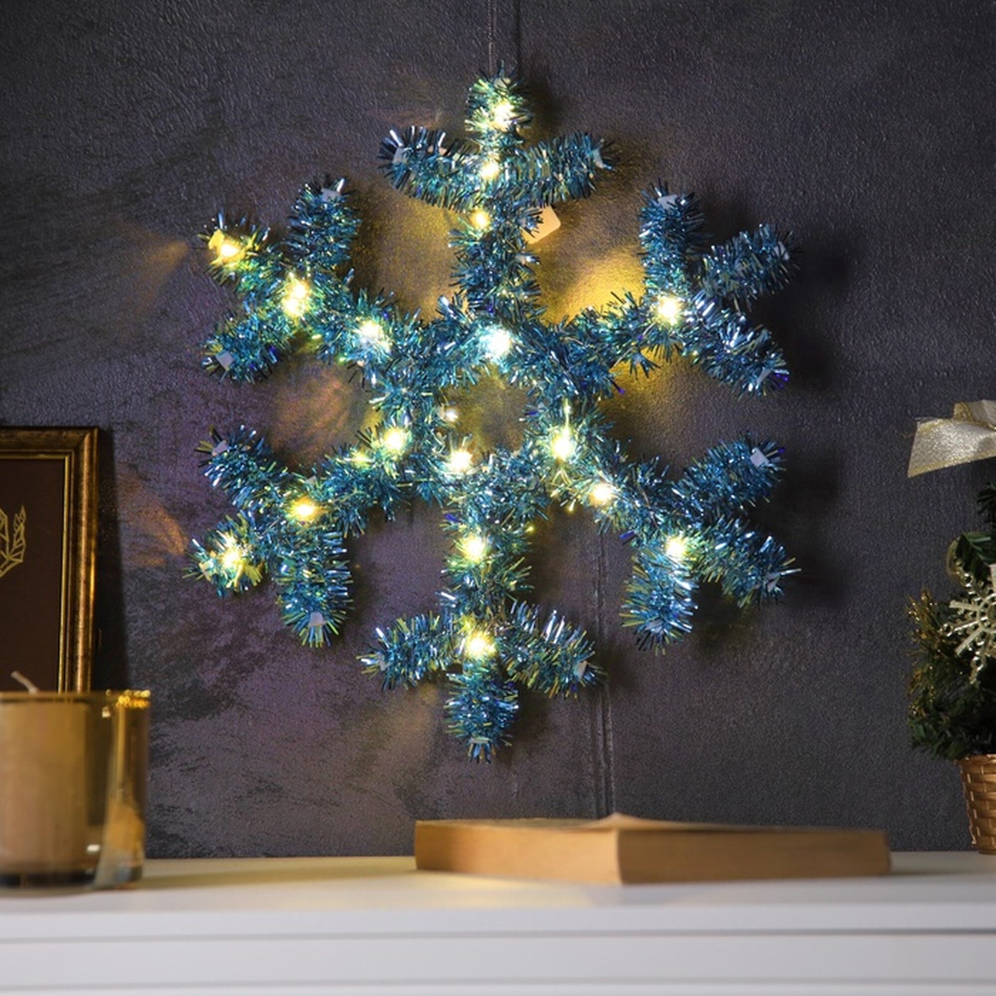 Светодиодная фигура из мишуры «Снежинка голубая» 32 × 2 см 20 LED свечение тёплое белое