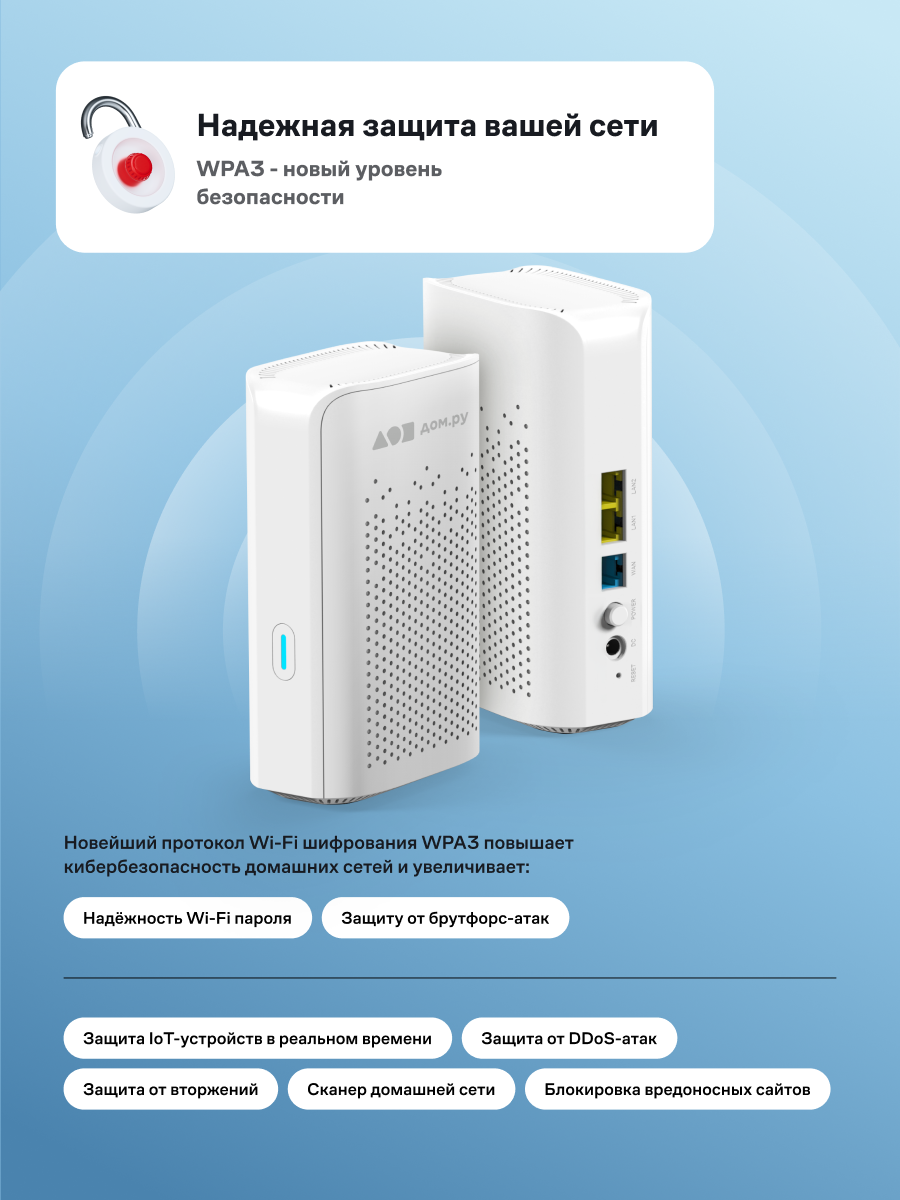 Wi-Fi роутер Дом. ру Wave Mesh Plus AX3000, Wi-Fi 6, 2,4 ГГц/5 ГГц (2-pack) — фото 1