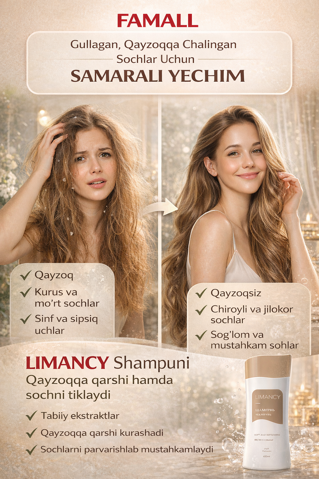 Шампунь LIMANSI против перхоти и для восстановления волос, семейный шампунь Greenleaf famall
