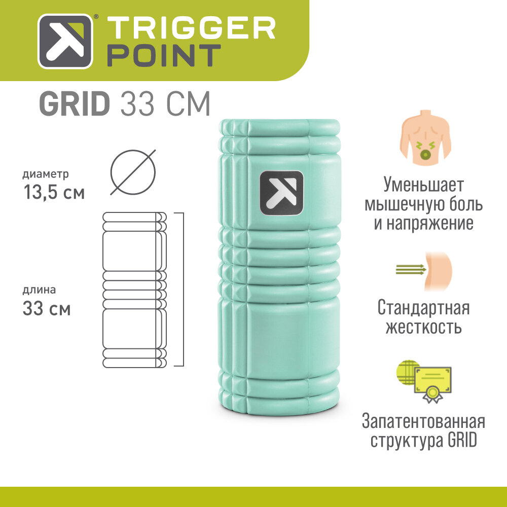 Массажный цилиндр Trigger Point Grid мятный, 33 см