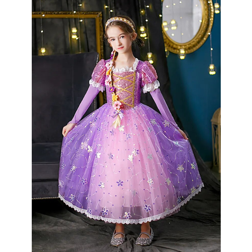 Платье Рапунцель нарядное – это идеальный выбор для девочек которые хотят создать неповторимый образ на любом празднике. Это сиреневое косплей платье вдохновлено персонажем Рапунцель из мультфильма Tangled и позволит маленьким принцессам воплотить свои самые заветные мечты.<br><br>Оно выполнено из высококачественных материалов, чтобы обеспечить комфорт и долговечность. Платье прекрасно сочетает в себе блестящие украшения и элегантный принт из цветов.<br><br>Подкладка воздушного нарядного фиолетового платья из приятного к телу натурального хлопкового материала.<br><br>Рапунцель – длинноволосая принцесса из мультфильма Дисней.<br><br>Детское карнавальное платье Рапунцель предназначено для особых событий, таких как утренник маскарадный бал день рождения новый год хеллоуин карнавал дискотеку танцев или выпускной праздник.<br><br>С ним ваша девочка сможет полноценно насладиться ролевыми играми провести маскарадный утренник в садике или создать незабываемый образ для фотосессии.<br><br>Роскошное и пышное платье милой принцессы для девушки притягивает внимание своим блестящим образом украшенным блестками и стразами отлично сочетающимися с декоративными украшениями.<br><br>Короткие милые пышные рукава одежды добавляют особой изящности и неповторимости наряду. Оно станет прекрасным подарком от мамы для дочки которая мечтает о знакомстве с героями любимого мультика.<br><br>Пусть милая малышка станет настоящей звездой на новогоднем торжестве на костюмированном маскараде или на хэллоуин.<br><br>Для детей готовых покорить мир ролевых игр сделать каждый праздник неповторимым и внести радость сказочный костюм волшебницы disney Рапунцель - незаменимый выбор. Позвольте вашей маленькой принцессе почувствовать себя самой красивой и стильной на любом празднике. Подарите вашему ребенку волшебный женский наряд Рапунцель и пусть сказка станет реальностью!