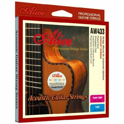 AW433-L Комплект струн для акустической гитары, бронза 85/15, 12-53, Alice струны для акустической гитары alice a206 l 12 53 фосфорная бронза комплект струн