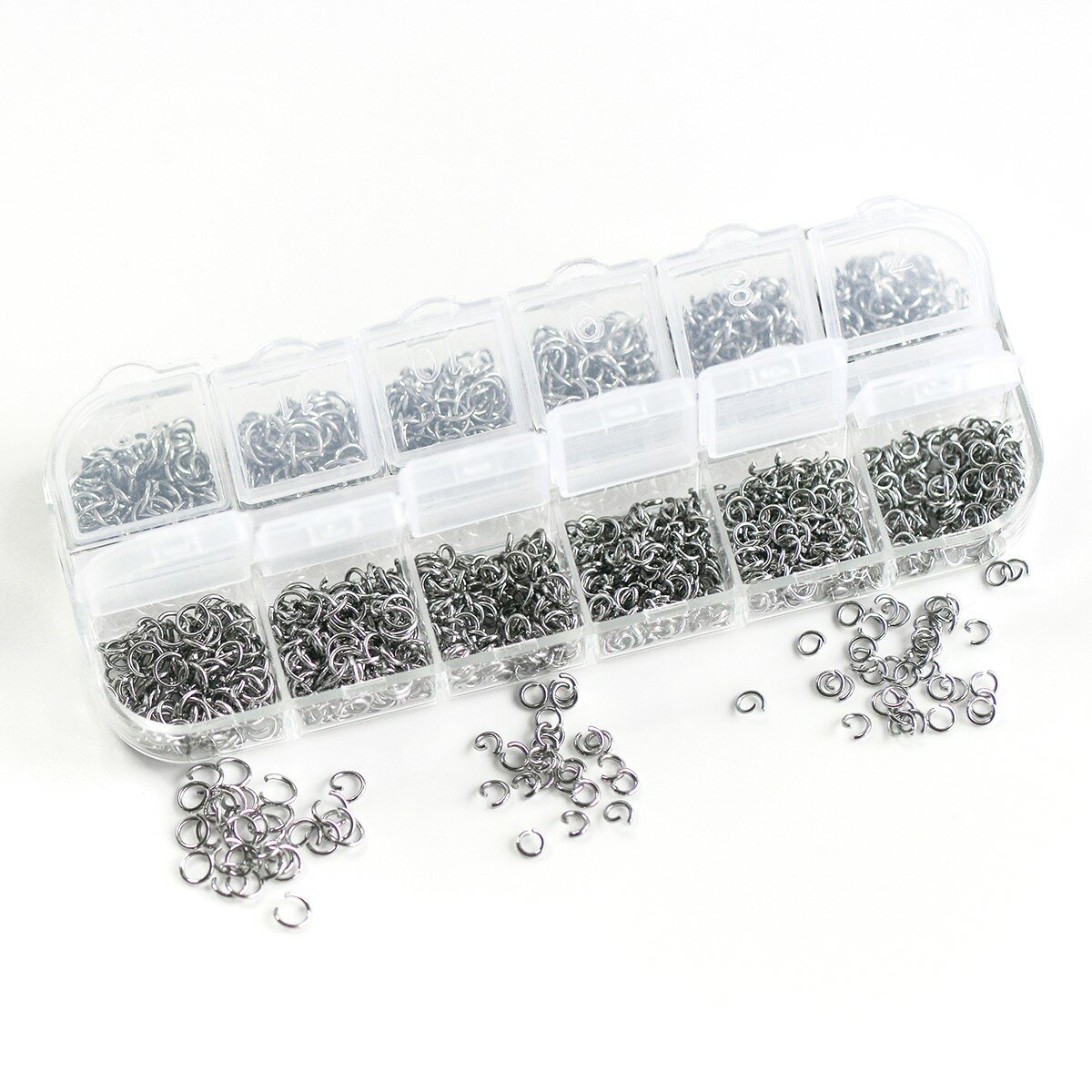 Колечки соединительные в органайзере, сталь гипоаллергенная, 6-4x0.7-0.8 мм, уп 400 шт