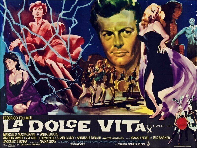 Плакат постер на бумаге Сладкая жизнь (La dolce vita) Федерико Феллини. Размер 30 х 42 см