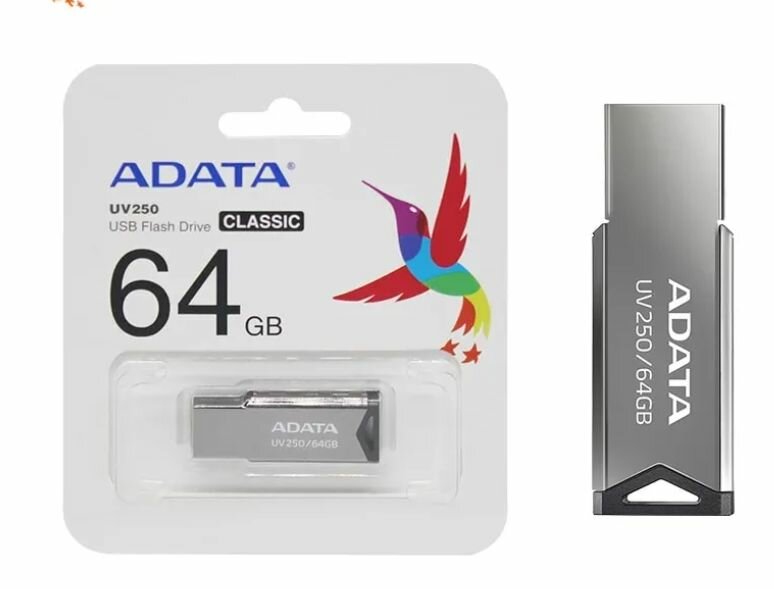 Флеш Диск A-Data 64Gb UV250 AUV250-64G-RBK USB20 серебристый