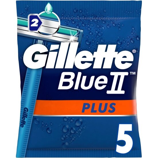 Бритвы одноразовые Gillette Blue II Plus, 2 лезвия, фиксир. головка, 5 шт