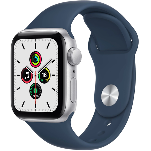 Часы Apple Watch SE GPS 40мм LTE Aluminum Case with Sport Band MKQL3, серебристый-синий омут