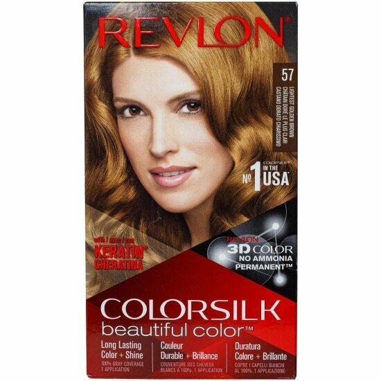 Краска для волос Revlon ColorSilk с кератином, 57 оч. светлый золотой коричневый