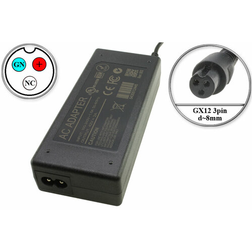 фото Адаптер (блок) питания 42v, 2a, 85w, gx12 3pin vng, зарядное устройство для гироскутера, электро- самоката и др, для li акб типа 10s (36v) oem
