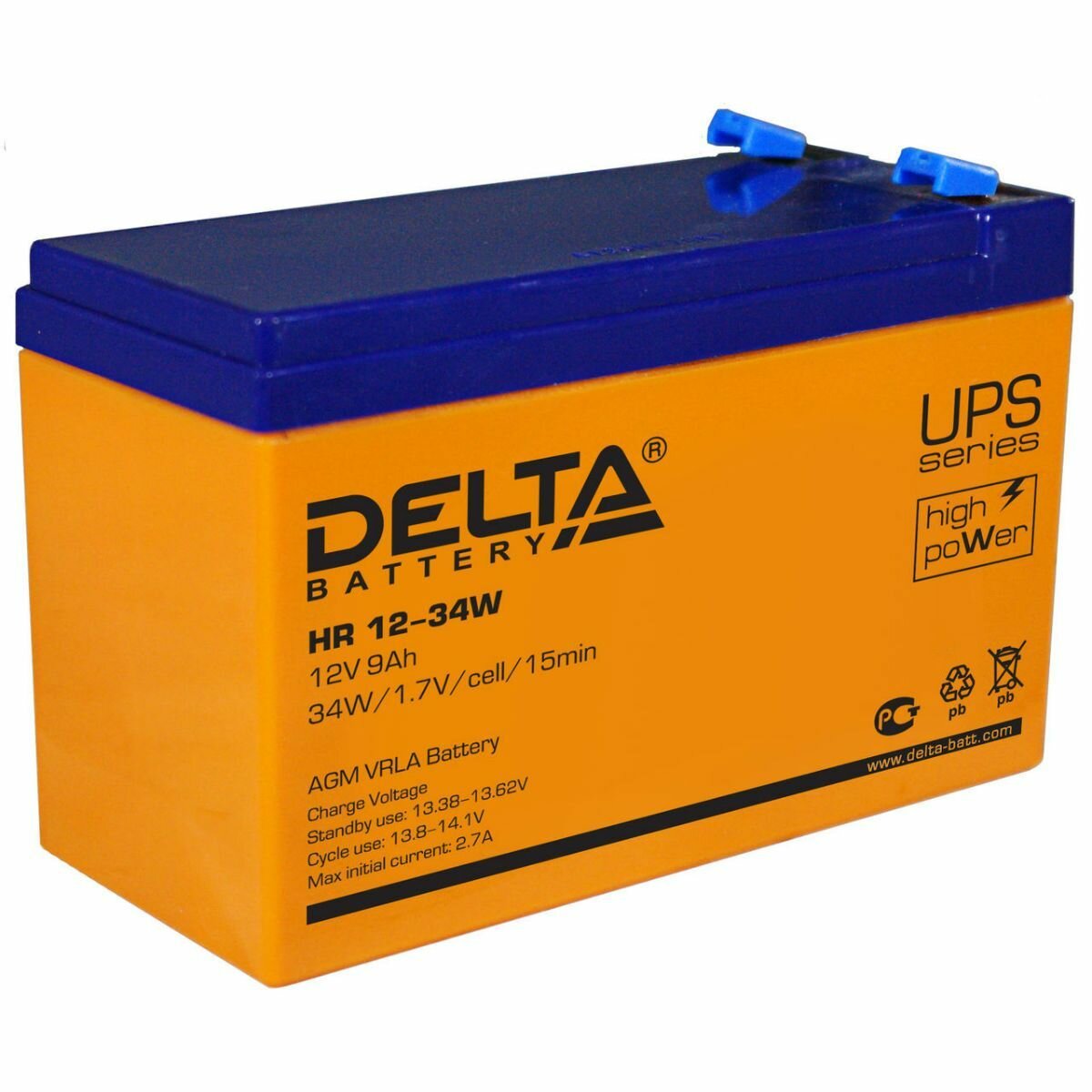 DELTA Аккумулятор Delta HR 12-34 W 12В 9Ач 151x65x100 Прямая (+-)