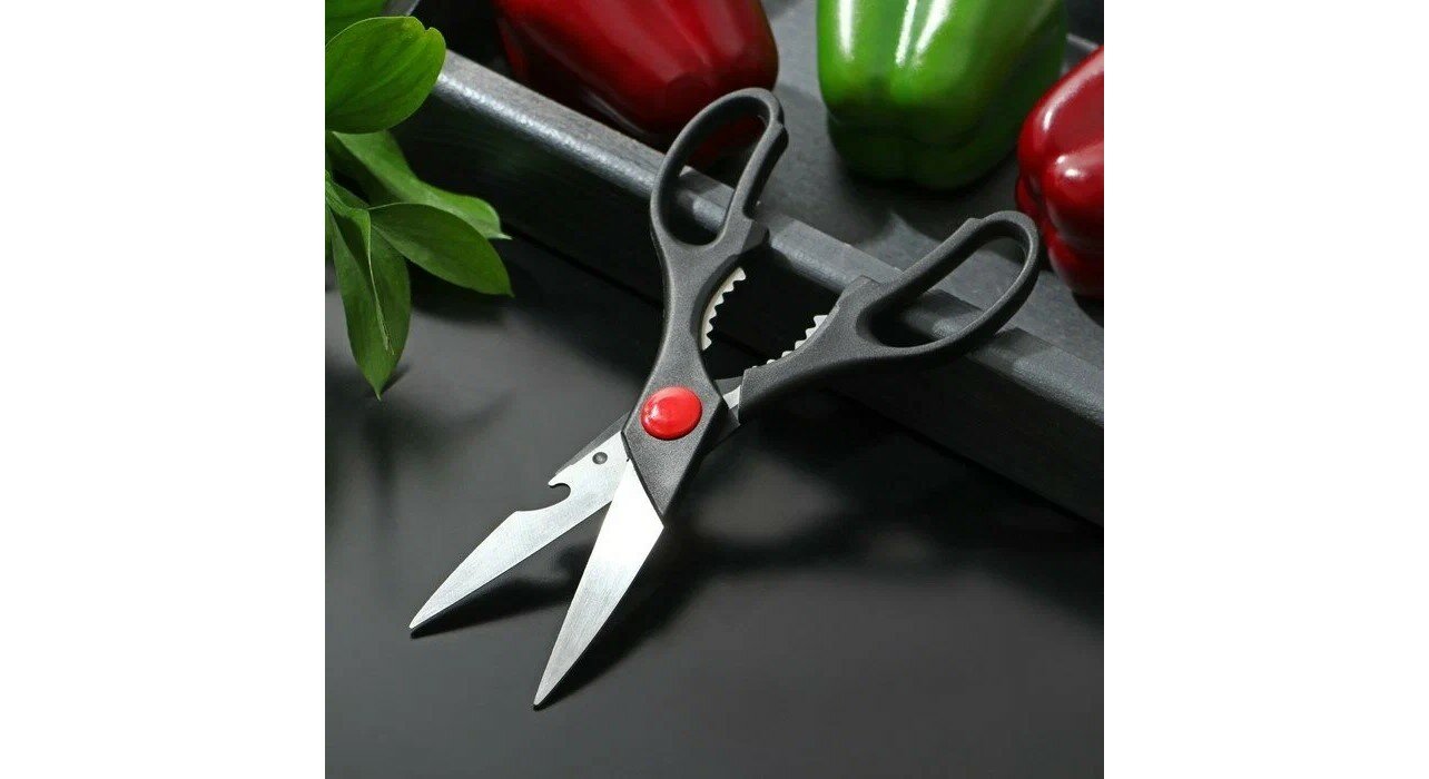 фото Ножницы универсальные кухонные с орехоколом, длина 21 см