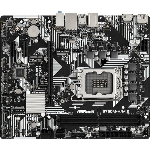 Asrock Материнская плата Asrock B760M-H/M.2 Soc-1700 Intel B760 2xDDR5 mATX AC`97 8ch(7.1) GbLAN RAID+HDMI+DP