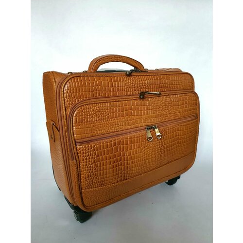 фото Умный чемодан black buffalo 423, натуральная кожа, износостойкий, жесткое дно, 30 л, размер s, оранжевый