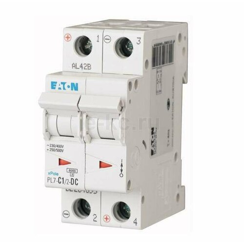 Автоматический выключатель EATON 264895 PL7-C1/2 2P C DC 1А 6кА