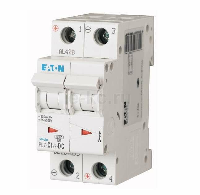 Автоматический выключатель EATON 264895 PL7-C1/2 2P C DC 1А 6кА