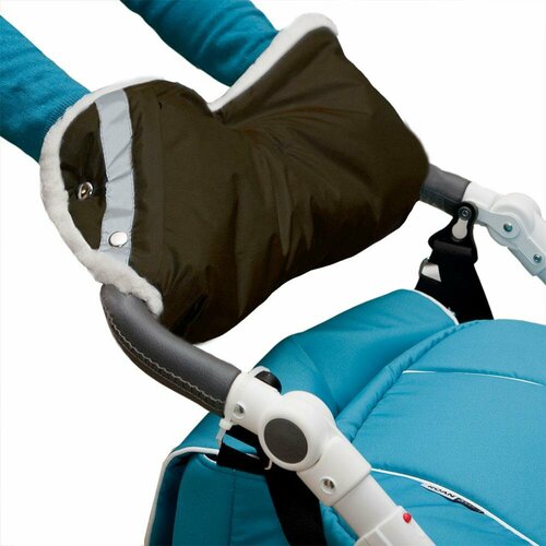 Муфта для рук на ручку коляски шерстяной мех+плащевка с карманом шоколад коричневый