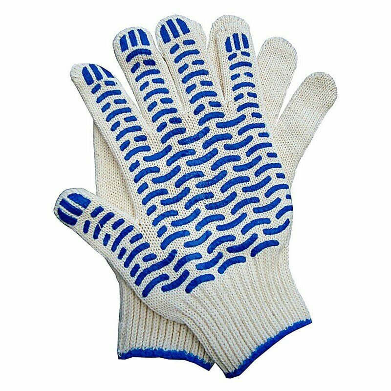 Перчатки х/б с ПВХ 7,5 кл, 6 нитка, волна, силикон, белый (10пар)