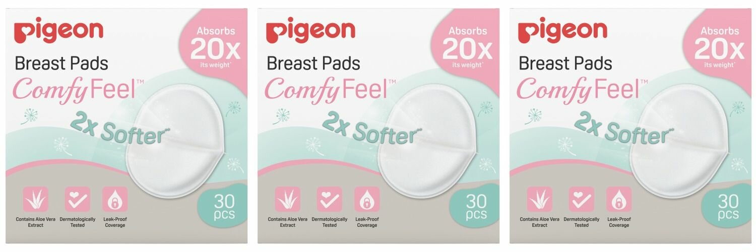 Pigeon Вкладыши для бюстгралтера с алоэ Comfy Feel Breast Pads, 30 шт, 3 уп