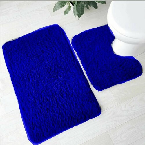 Мягкий коврик для ванной и туалета , Синий цвет , Размер 50 см х 80 см