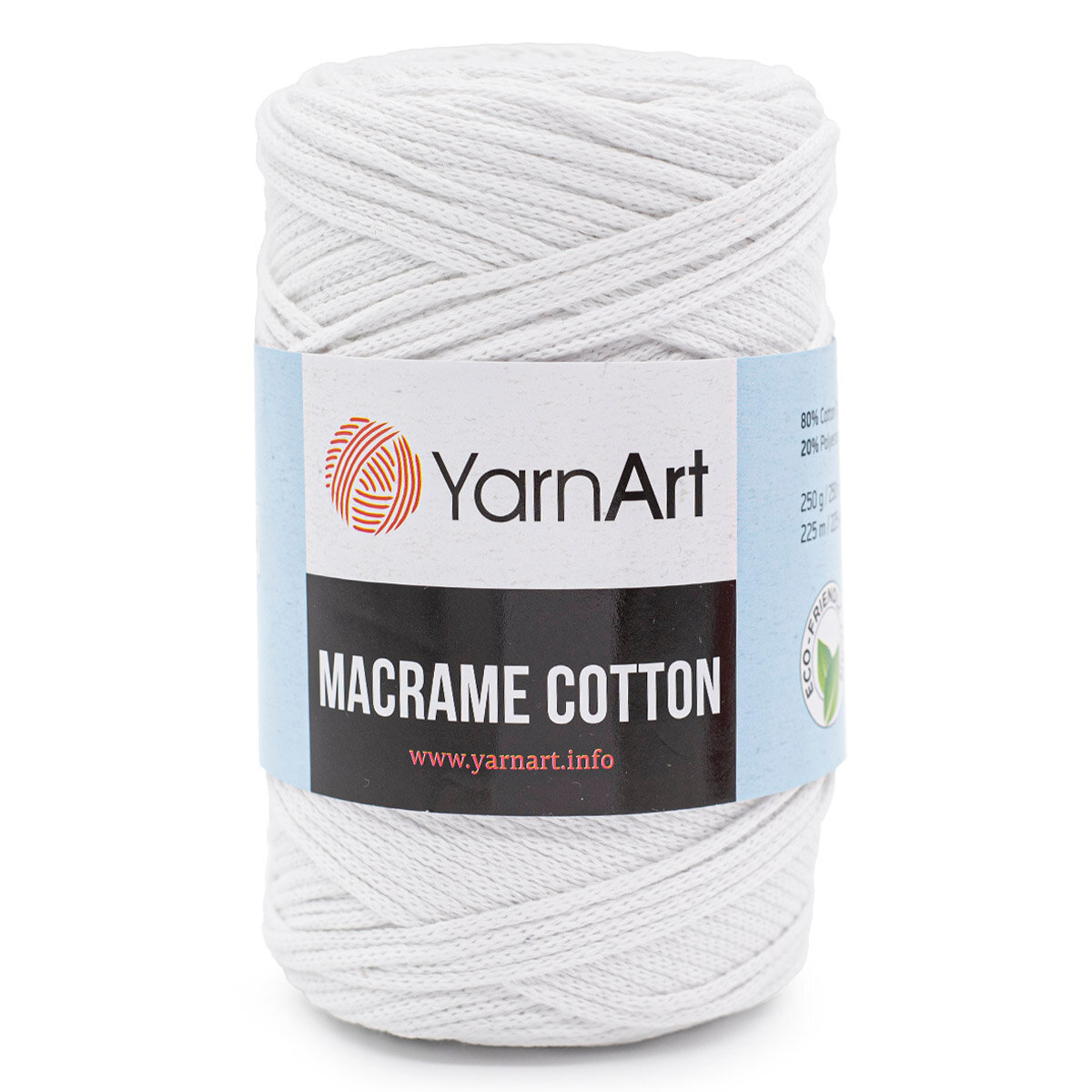 Пряжа для вязания YarnArt 'Macrame Cotton' 250гр 225м (80% хлопок, 20% полиэстер) (751 белый), 4 мотка