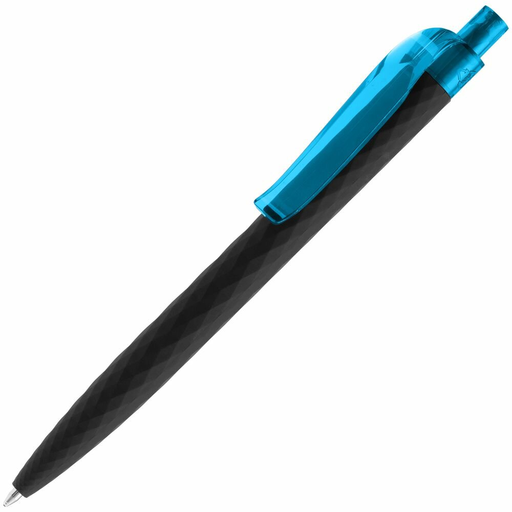 Ручка шариковая Prodir QS01 PRT-P Soft Touch, черная с голубым, 14х1 см, пластик; покрытие софт-тач