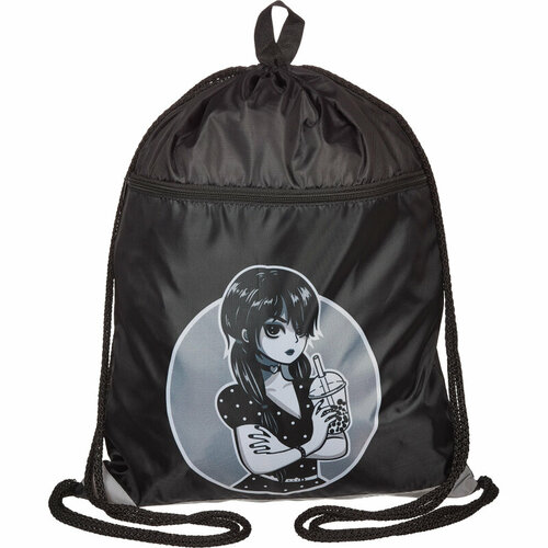 Мешок для обуви №1School Аниме Готик черный,1ручка, карман, светоотр,36х47