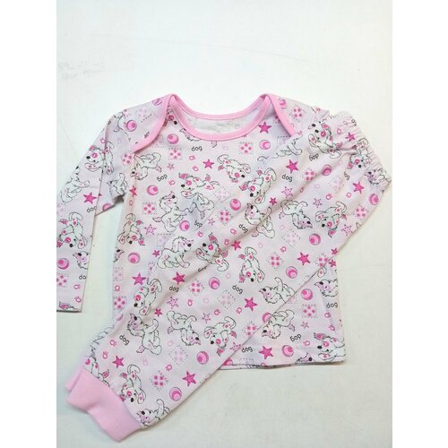 Пижама  для девочек, брюки, футболка, брюки с манжетами, рукава с манжетами, размер 26/86-92, розовый