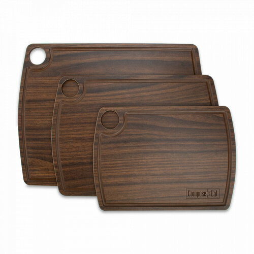 Набор из 3-х разделочных досок с желобом, размеры 24x18см, 29x20см, 33x25см, композитный материал, цвет-орех ND30655KL6 Fashion