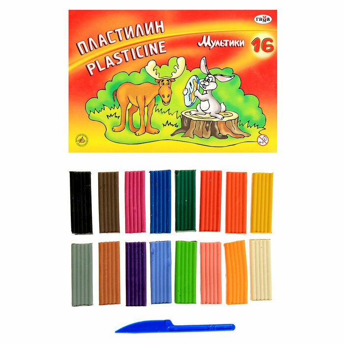 Пластилин 16 цветов 320 г, "Гамма" "Мультики", со стеком (комплект из 7 ...