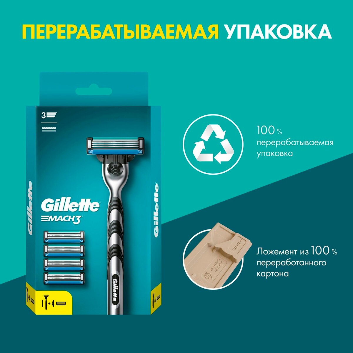 GILLETTE Mach3 Бритва и 5 сменных кассет