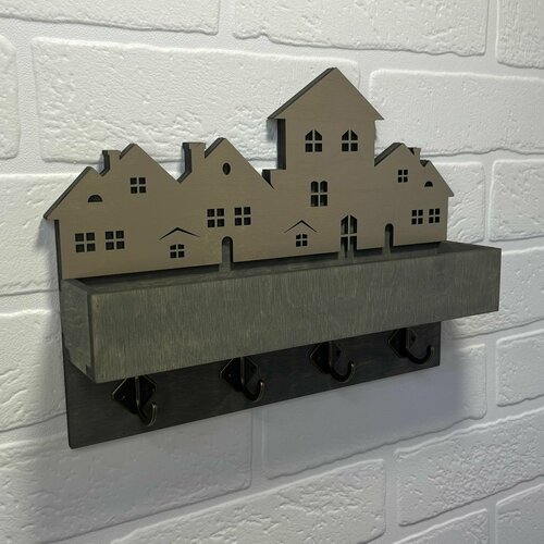 Ключница настенная PinePeak, вешалка для ключей деревянная, серая