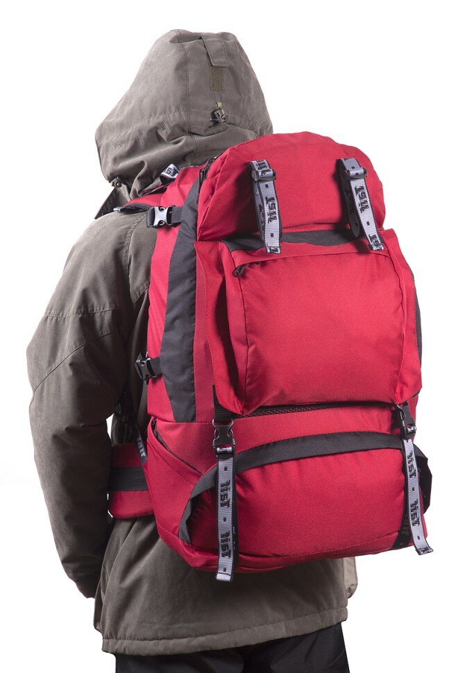 Рюкзак туристический Taif 65 л, отдел на молнии, 3 наружных кармана, черный-бордовый